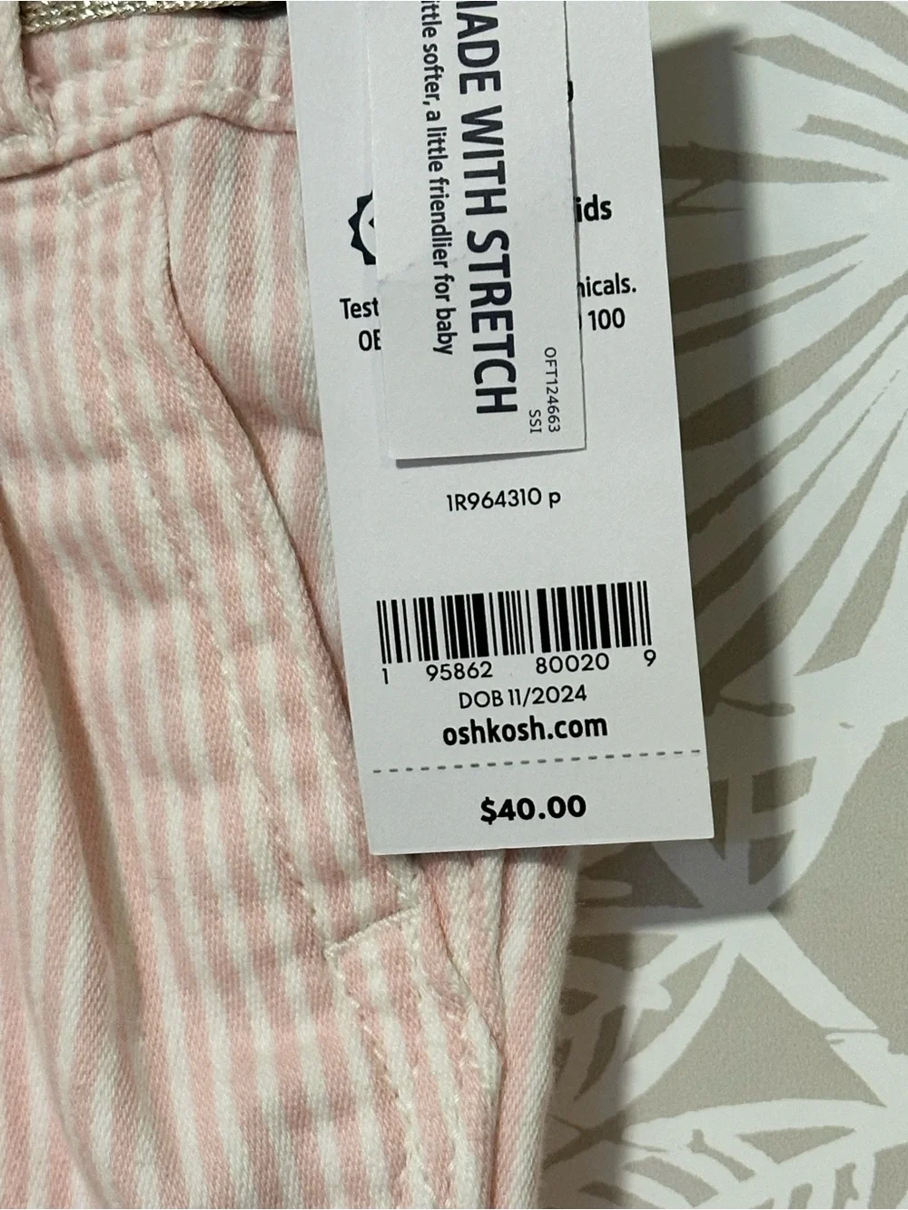 OshKosh B'gosh Light Pink Striped Overalls
